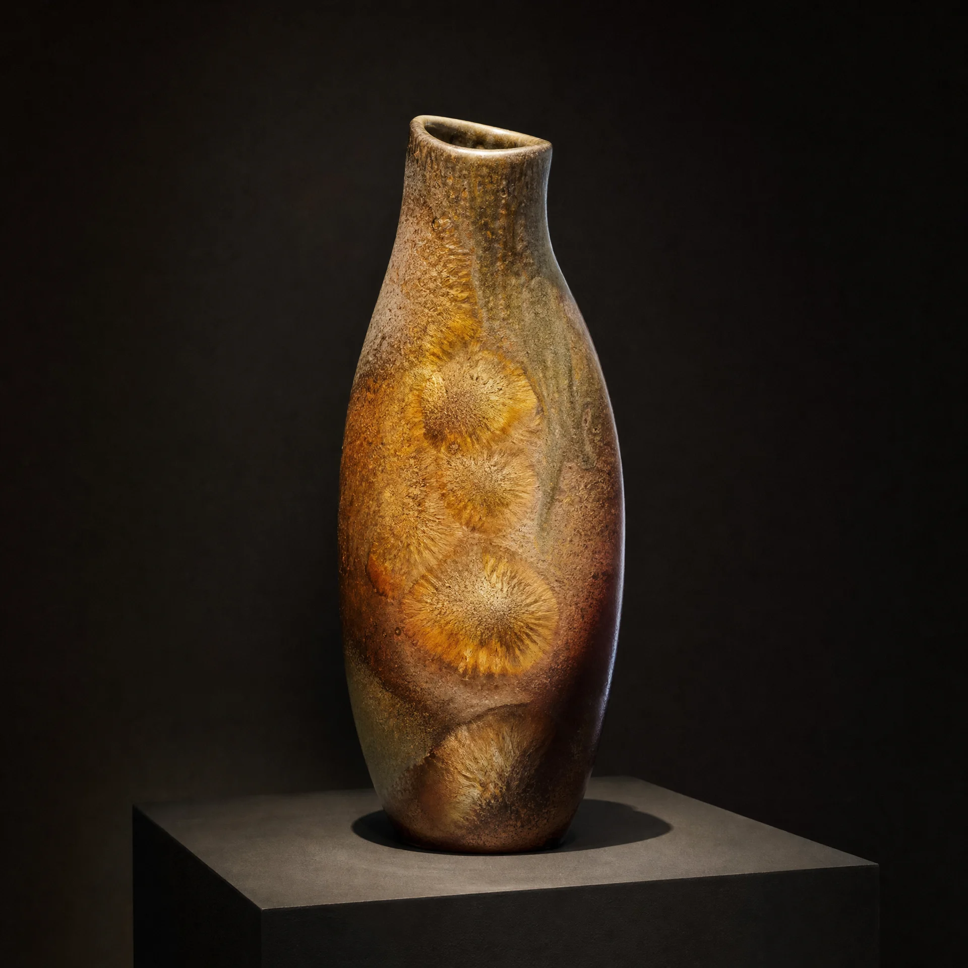 获奖柴烧花瓶展示落灰结晶自然釉效果
